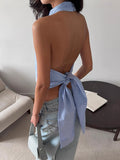 Hottie Style Short-Term Drawback Hanging Neck Stripe Sling Belt 2025 New Summer Vest Woman 68HZ