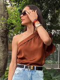Spring And Summer New Irregular Collared Muted Shoulder T-Shirt 2025 Fashion Top Lady 68HZ