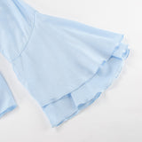 Blue High-Collar Temperament Horn Sleeves Of The Lady's Shirt 2025 Spring And Summer Fashion New Top 68HZ