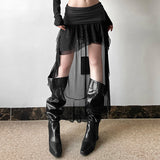 2025WISH Autumn New Solid Color High-Waist Sexy Mesh Ribbon Short Skirt Woman 68HZ