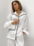 Autumn New Cotton-Colored Collared Lantern Sleeve Broad-Footed Trousers Set 2025 Fashion Two-Piece Set Of Women 68HZ