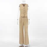 Fashion Solid Cotton Commuting V Collar Vest Trousers Two Sets Of Summer Casual Suit Women 68HZ
