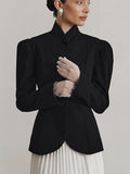 French Elegant Retro Collar Black Small Suit Autumn And Winter Temperament Elegant Commute Bubble Sleeve Small Fragrant Coat Woman 68HZ