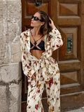 Autumn And Winter On The New Fashion Full-String Print Collar Blouse High-Waist Straight Trousers Two-Piece Set With Casual Suit 68HZ
