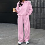 Pink Collar Plus Velvet Tuff Loose Long-Sleeved Trousers Set 2025 Autumn And Winter Fashion New Two-Set Women 68HZ