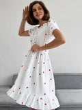 Spring New Love Print Cotton Collar Bubble Sleeve High-Waisted Dress 2025 Fashion Short Dress Woman 68HZ