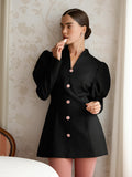 Hepburn Style Black Short A-Sale High-End Women's New Light Luxury V-Neck Bubble Sleeve Dress 68HZ