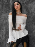 Autumn New Pure Windy Lotus Leaf Side Horn Sleeve Niche Sexy Hottie One-Word Shoulder 68HZ