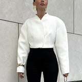 New 2025 Autumn Fashion Temperament Simple V-Neck Cutter Long-Sleeved Short Coat Woman 68HZ