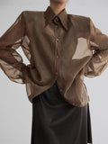 2025 Spring And Summer New Temperament Retro Perspective Yarn Loose Long-Sleeved Shirt Fashion Cardigan Woman 68HZ