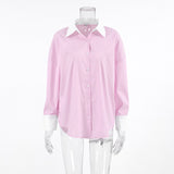 High-End Feeling With Color Stripes Loose Lady Casual Shirt Autumn And Winter Street Style Long-Sleeved Top 68HZ