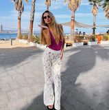Cotton Lace White Thigh Crepe High-Waist Casual Flared Trousers 2025 New Fashion Trousers 68HZ