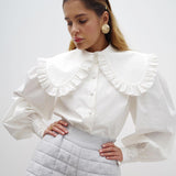 2025 French Temperament Court Style Doll-Collar White Cotton Shirt Long-Sleeved Shirt In The Ear Of The Autumn And Winter Wood 68HZ