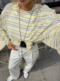 Lazy Style Retro-Collend Striped Hoodie Autumn 2025 Women's New Round Neck Loose Slim Thin Knitted Shirt 68HZ