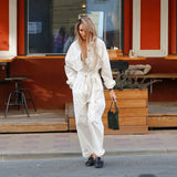 Autumn And Winter Commuter Workwear Fashion Collar Long Sleeve Casual Temperament Relaxed Classic Wide Foot Jump-Fitting Trousers Women's Clothing 68HZ