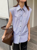 2025 Summer Commuter Style Women Fashion New Niche Design Sleeveless Shirt Loose Striped Top Lady 68HZ