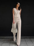 Commuting Apricot Cotton Vest Vest Broad Leg Trousers Two Sets Of Women 2025 Summer Deconstruction Design Set 68HZ