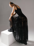 Black Sexy Perspective Lace High Waist Commuting Half-Sleek Dress 2025 New Fashioned Long Dress Woman 68HZ