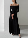 French Grinding Knitted Word-Word Repair Height Waist-Up Dress 2025 Autumn Fashion New Long Dress 68HZ