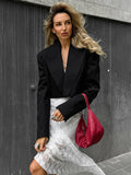 Vintage Black And White Striped Short Blazer 2025 Autumn Fashion New Cardigan 68HZ