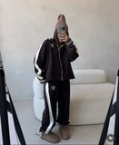 2025 Autumn And Winter New Collared Colliding Set Of Women's Fashion Half-Zip Jacket + Straight Trousers Two Sets 68HZ