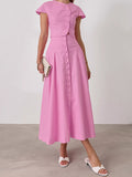 2025 Spring/Summer New Pink Cotton High-Waist V-Neck Skirt Set Fashion Women's Two Sets 68HZ