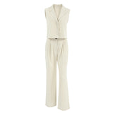 Summer Fashion Casual Set Cotton And Cotton Pure Color Loose Sexy Sleeveless Trousers Simple Two-Set Women 68HZ