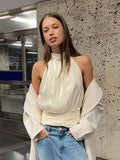 2026 Spring New Gold And Silver Silk Hanging Neck Small Vest Women's Fashion Sexy Waist Irregular Bottoming Top 68HZ