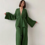 2025 French Loose Double-Layered Gauze Shirt Trousers Two Sets Of Women's Cotton Casual Fashion Suit Women 68HZ
