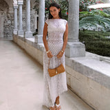 2025 New Lace Perspective Sleeveless Collar Dress Spring Summer Fashion Sexy Temperament 68HZ
