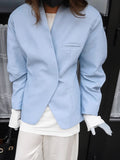 Fall New Casual Blue Suit Jacket 2025 Loose Long Sleeve Women's Commuting Jacket 68HZ