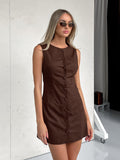Autumn New Cotton Sleeveless Vest Skirt High-End Temperament Elegant Body Dress A-Sword Skirt 68HZ