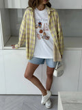 Small Design Cute Print Collar Front Shoulder Short-Sleeved T-Shirt Women Summer 2025 New White Top Girl 68HZ