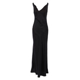 2025 Summer New Dress Ice Silk Dress Temperament Small Black Dress Inside The Sexy Bare Back Dress 68HZ