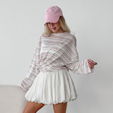 Lazy Style Retro-Collend Striped Hoodie Autumn 2025 Women's New Round Neck Loose Slim Thin Knitted Shirt 68HZ