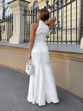 Summer Temperament Fashion Sleeveless Body Closes Small Standing Shoulder Fishtail Dress Sexy Dress Woman 68HZ