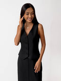 Temperament Black Mystery V-Neck Sleeveless Vest Long Open Skirt Set Summer Sexy Casual Commuter Women's Clothing 68HZ