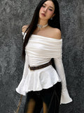 Autumn New Pure Windy Lotus Leaf Side Horn Sleeve Niche Sexy Hottie One-Word Shoulder 68HZ