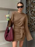 Mokamus Elastic Knitted Body-Body-Clumn Dress With High-Waisted Dress 2025 New Fashion Short Dress Woman 68HZ