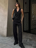 Commuting Apricot Cotton Vest Vest Broad Leg Trousers Two Sets Of Women 2025 Summer Deconstruction Design Set 68HZ