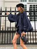 2026 Women's Blue Denim Set Loose Bubble Sleeve Shirt Shorts Two Sets 68HZ