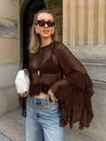 Spring New Women's Design Sense Round-Neck Lotus Leaf Sleeves Gentle Wind Loose Chiffon Shirt 68HZ