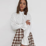 2025 Women's Long-Sleeved White Shirt Collar Temperament Commuter Bow Design Sense French Shirt 68HZ