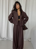 2025 Women's Autumn Solid Color V-Neck Long Sleeve Open-Leg Broad Leg Pants Two Sets Of Fashion Casual Set 68HZ