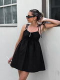 2025 Spring And Summer Sexy Design Black Slings Open Shoulder Loose Square Collar Dress Classic Evening Dress Woman 68HZ
