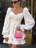 White Clame Cotton Collar Collar Foam Sleeve Love Print High-Waisted Dress 2025 Spring New Dress 68HZ