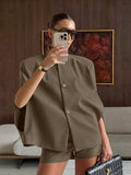 Vintage Cassette Top Shorts Set Of Female Niche Design Feel Sleeveless Collared Vest Two-Piece 68HZ