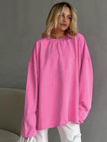 Pink Loose Elastic Round-Neck Long-Sleeved Sleeve-Head Street Style T-Shirt 2025 New Autumn Fashion Women's Top 68HZ