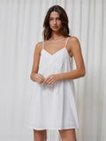 New 2025 Summer White Loose Thin Plain Cotton Folding Atmosphere Pure Desire Hanging Dress 68HZ