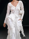 French Deep V Lace Lace Lotus Lobe Side Pick-Up Thin Tug-Tail Shirt 2025 Spring And Summer Fashion Top 68HZ